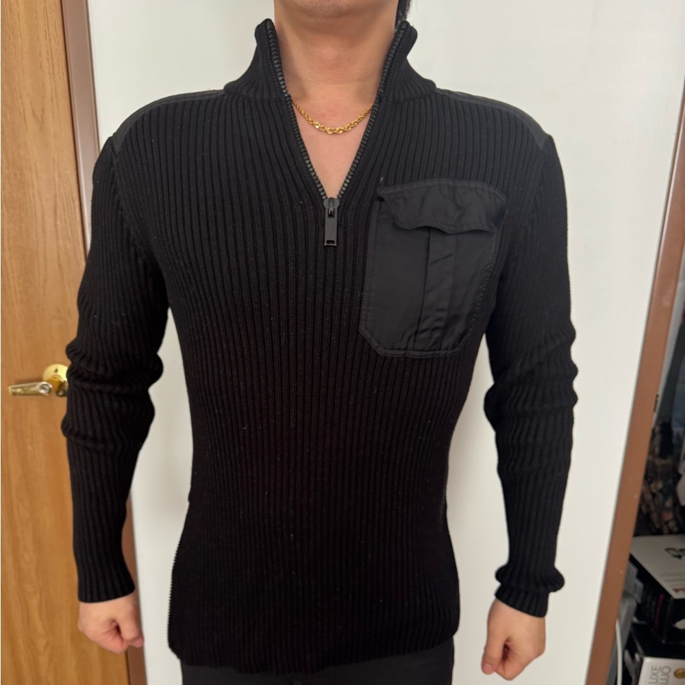 Karl Lagerfeld Ribbed Black Quarter Zip Sweater